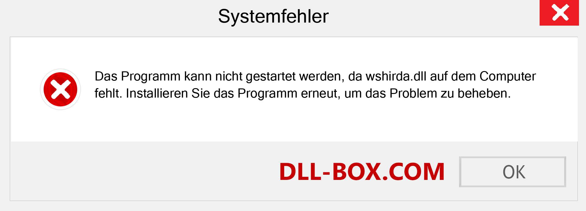 wshirda.dll-Datei fehlt?. Download für Windows 7, 8, 10 - Fix wshirda dll Missing Error unter Windows, Fotos, Bildern